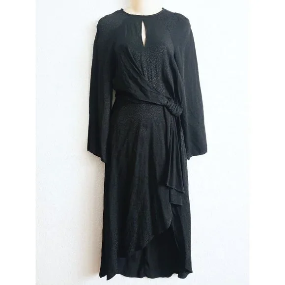 h&m pleated midi dress Women's Blue Pleated tie-belt dress